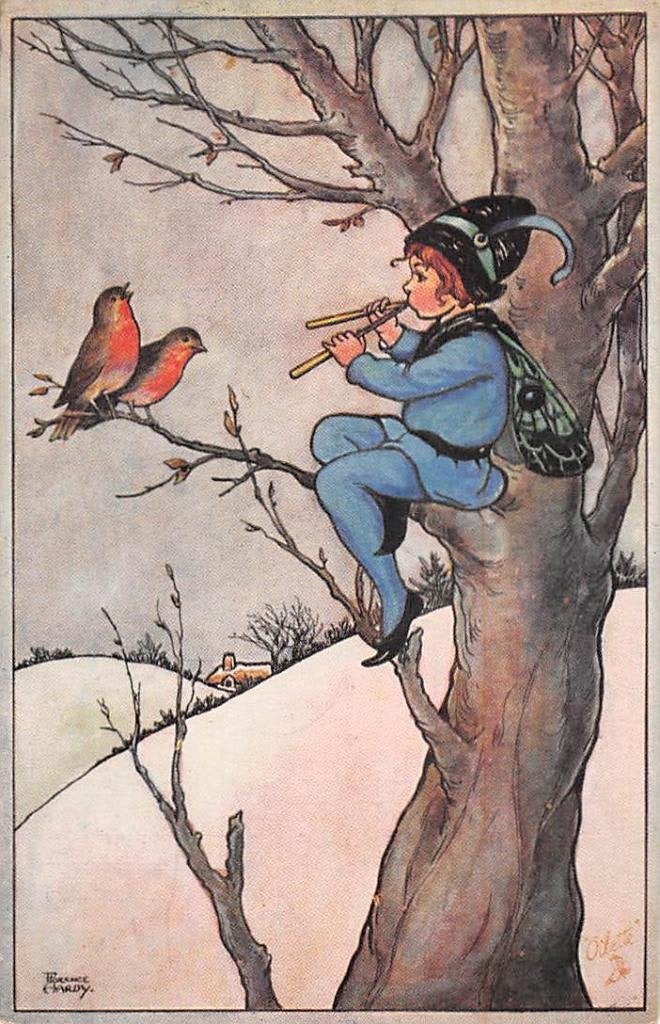 Fantasie Fluitspeler Roodborstjes Illustrator Florence Hardy, Ophalen of Verzenden, Voor 1920, Ongelopen, Noord-Brabant