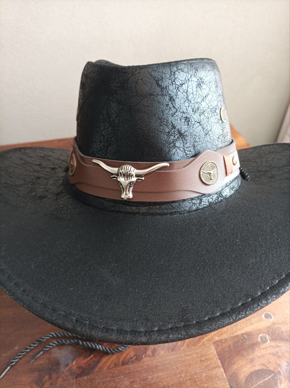 Zwarte Cowboyhoed van Imitatieleer met Ventilatiegaatjes, Kleding | Heren, Hoeden en Petten, Ophalen of Verzenden