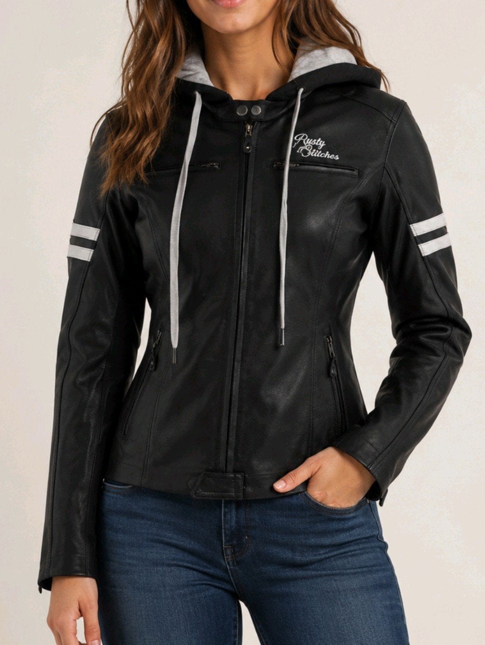 Rusty Stitches Joyce Hooded Leren Motorjas Dames, Rusty Stitches, Jas | leer, Ophalen of Verzenden, Dames