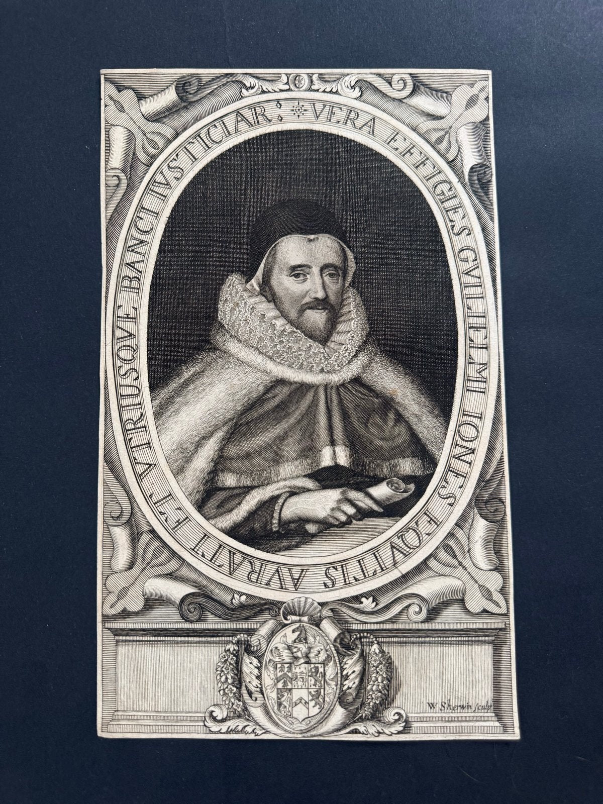 Gravure Sir William Jones, Justice of the King’s Bench, 1675, Met tekst, Portret, Gravure, 1600 - 1699