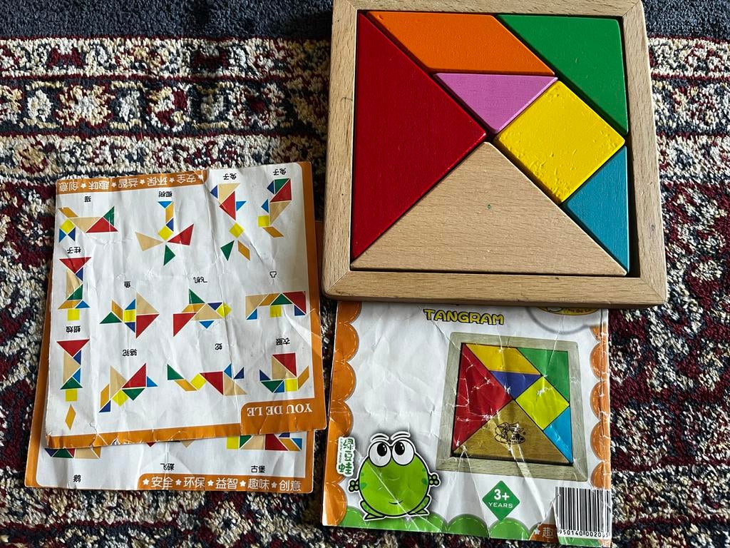 Houten Tangram Puzzel met Voorbeelden - Educatief Speelgoed, Ophalen, 2 tot 4 jaar, Gebruikt, Van hout