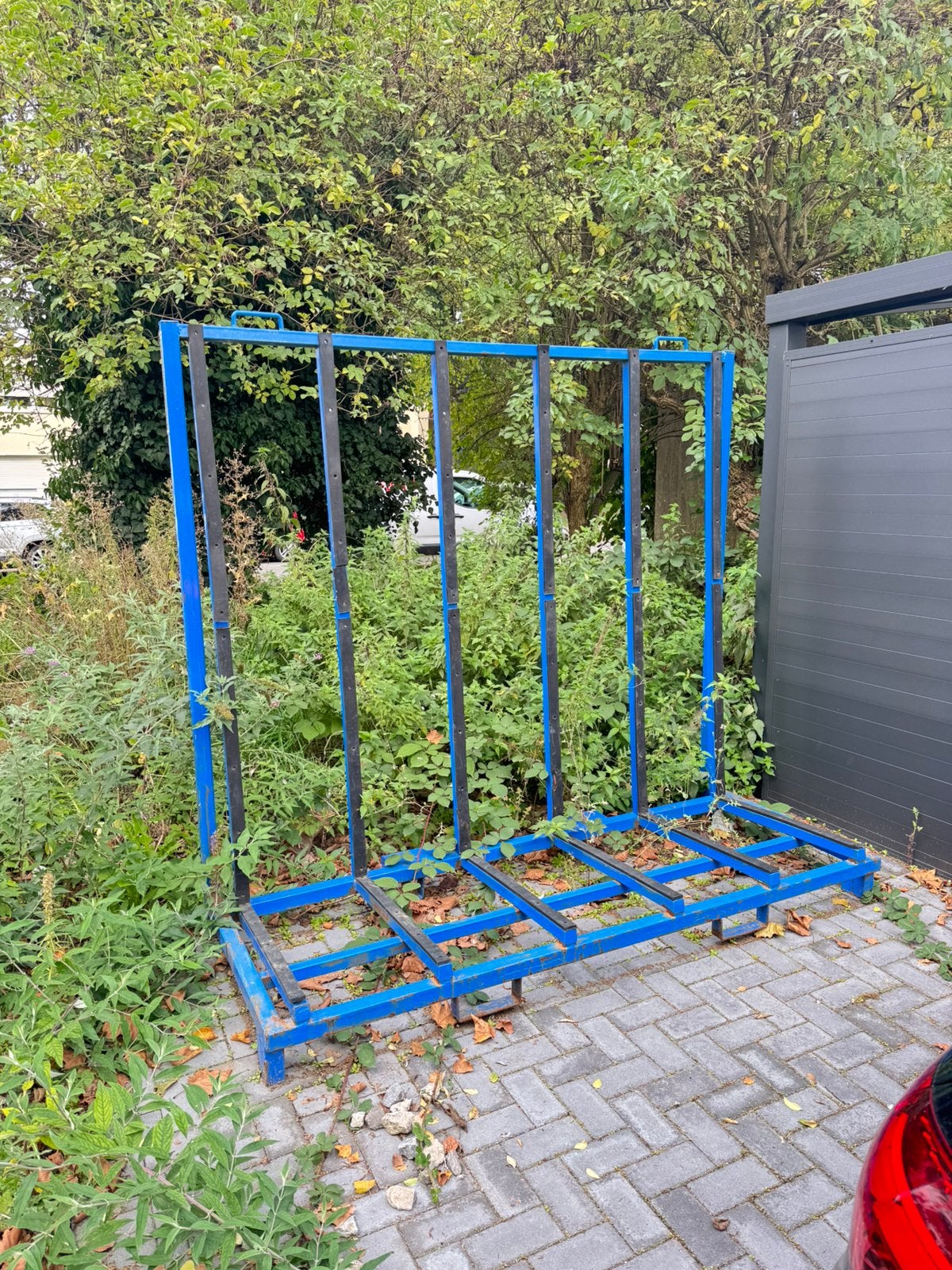 Zwaar stalen glasrek / platenrek / transportrek, Ophalen, Zo goed als nieuw, IJzer, Tuinhek