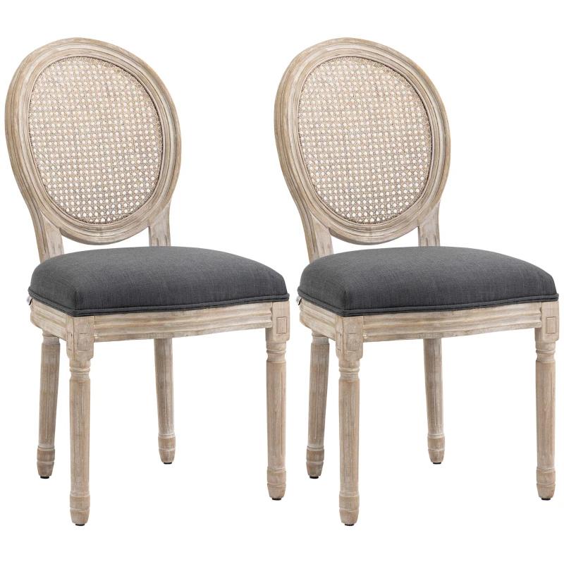 Set van 2 eetkamerstoelen met rotan rugleuning NIEUW in doos, Huis en Inrichting, Twee, Nieuw, Ophalen of Verzenden, Grijs