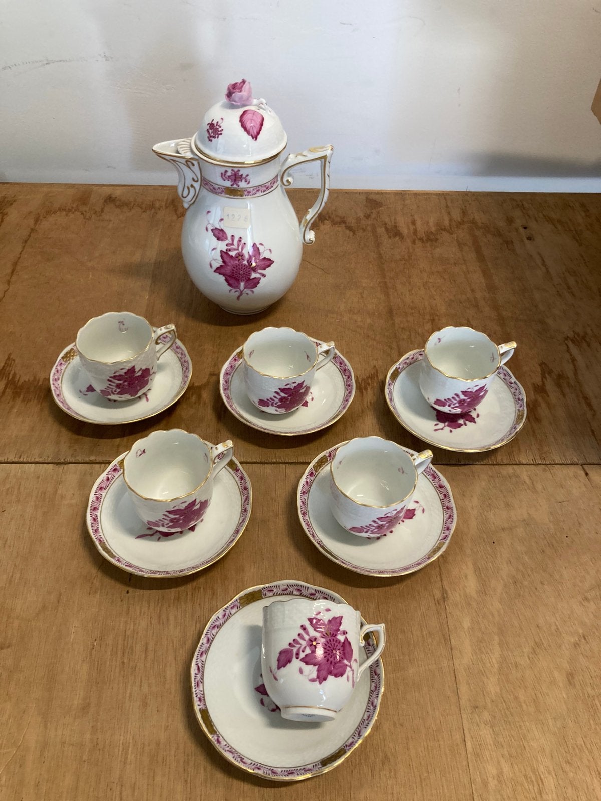 Herend rose Koffie pot met 6 mocca kopjes, Antiek en Kunst, Ophalen of Verzenden