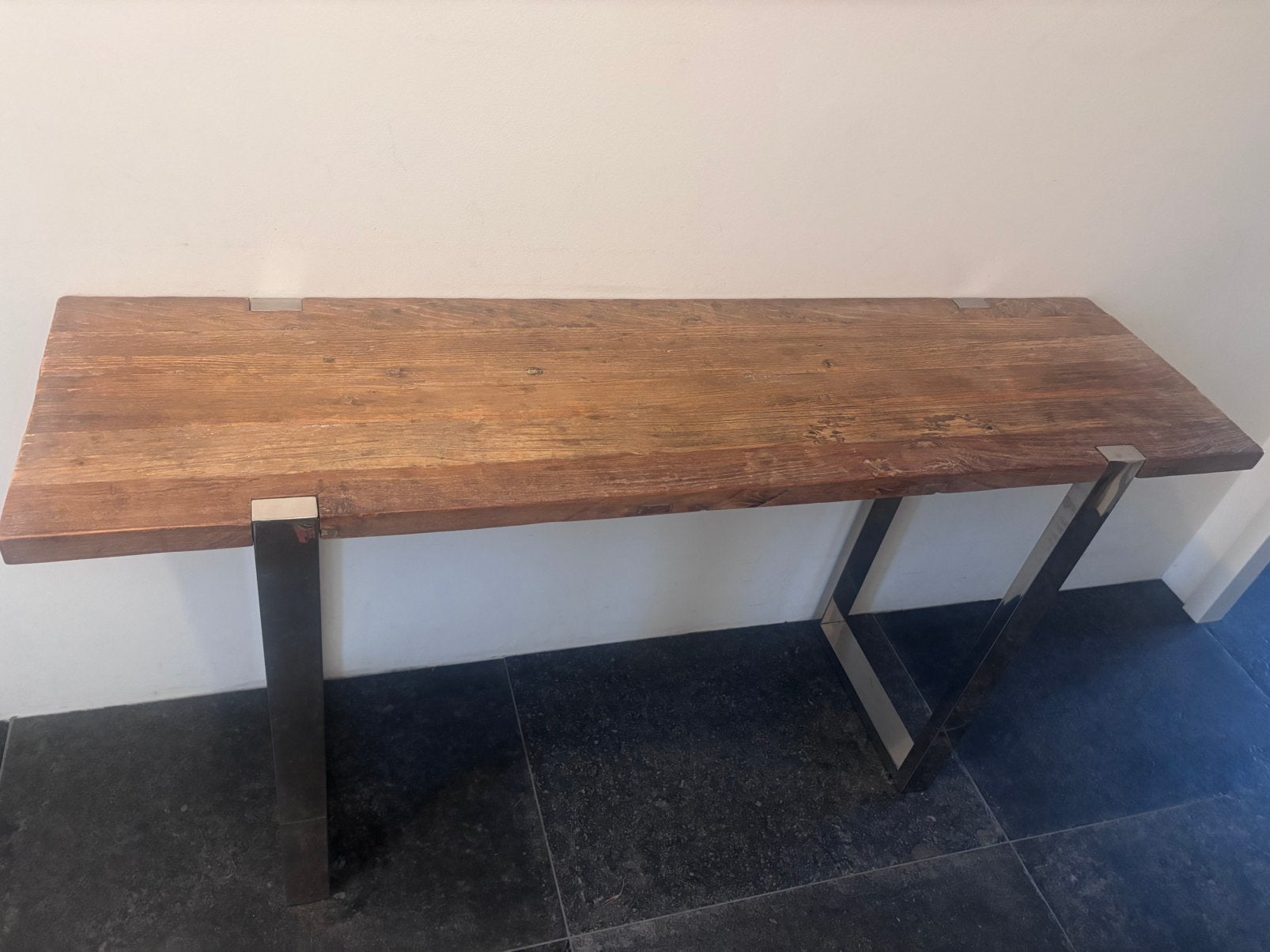 Side table/wandtafel Zilver/Natuurhout, Ophalen, Zo goed als nieuw, 25 tot 50 cm, Rechthoekig