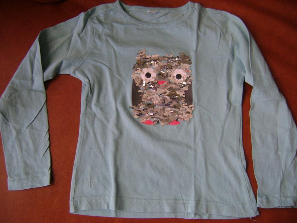 Blauwe longsleeve met uil pailletten - maat 110/116, Kinderen en Baby's, Kinderkleding | Maat 110, Ophalen of Verzenden, Gebruikt
