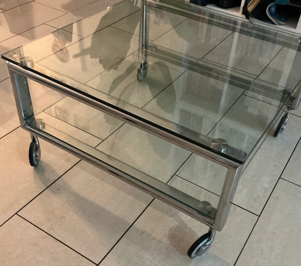 Vintage design (Italiaans) 70/80 salontafel glas verrijdbaar, Ophalen, Gebruikt, 50 tot 100 cm, Vintage space age minimalisme