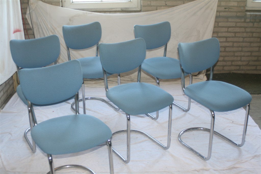 6 Vintage Jaren '50 De Wit 2011 Chroom Stoelen Hemelsblauw, Ophalen