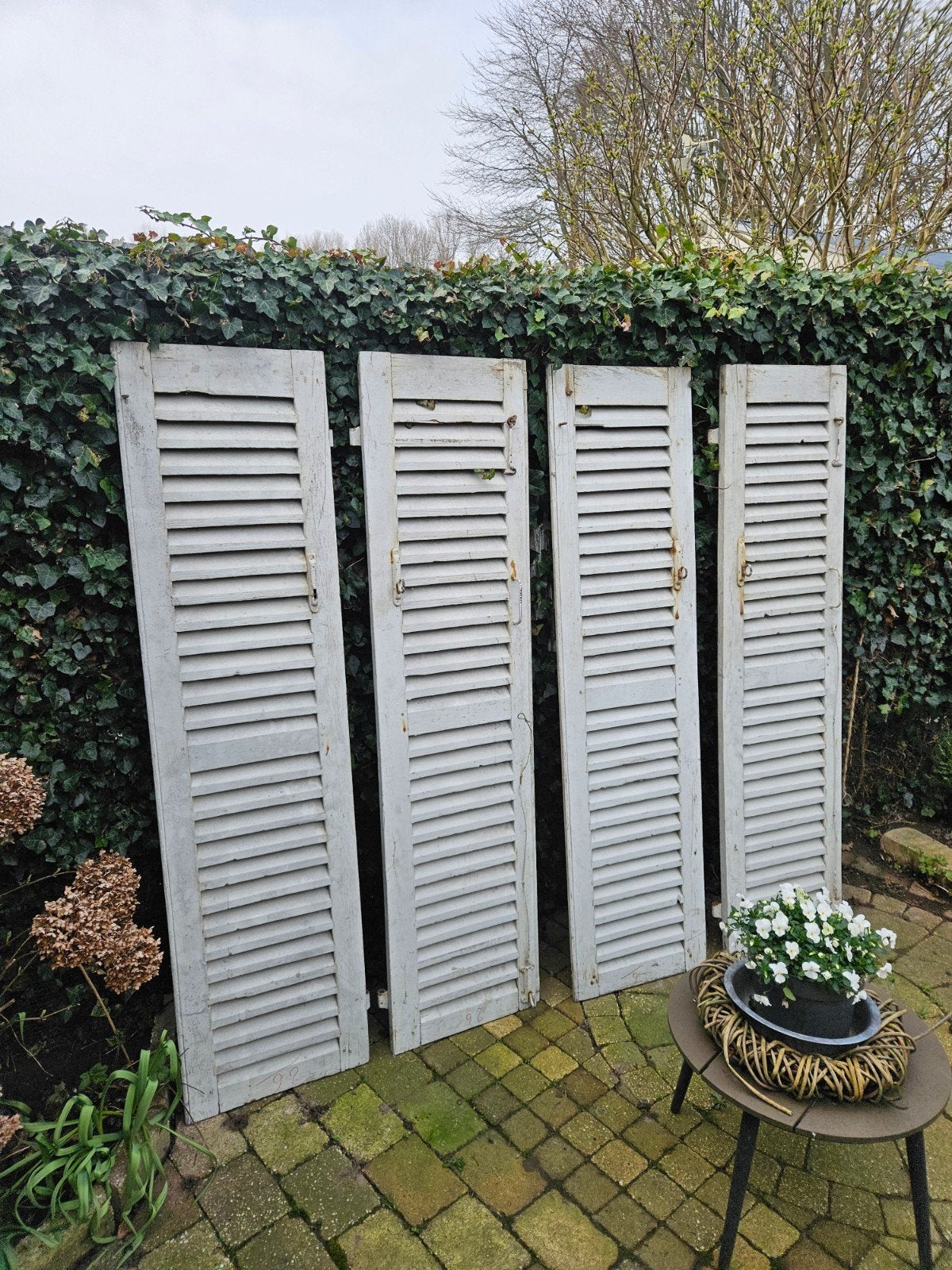 4 Antieke Brocante Louvreluiken / Deuren uit Frankrijk, Ophalen