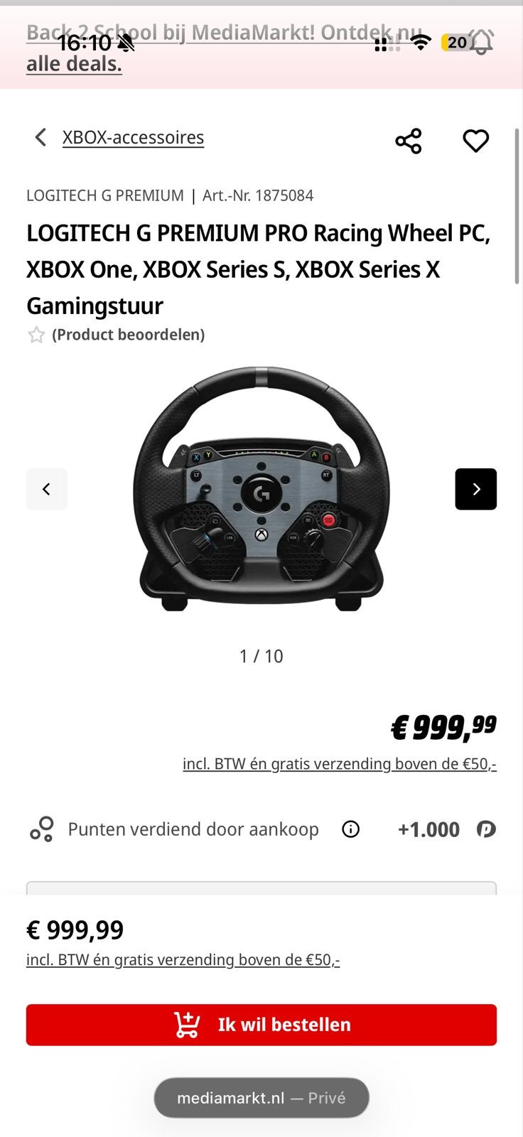 Logitech G Premium Pro Racing Wheel PC/Xbox Gamingstuur, Ophalen of Verzenden, Nieuw, Stuurtje of Sportattribuut, Xbox One