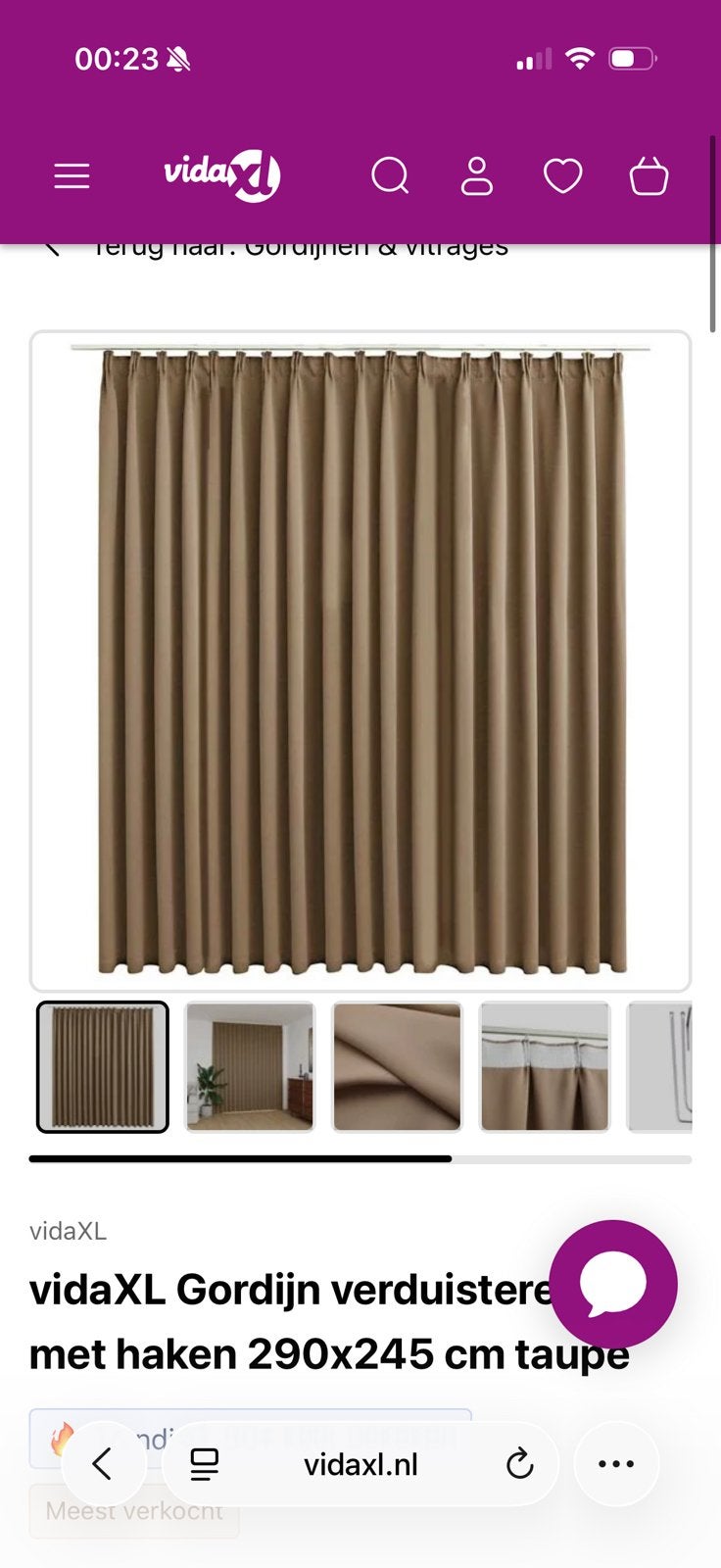 Verduisterende gordijnen taupe, Verduisterend, Nieuw, Gordijn, 290 cm