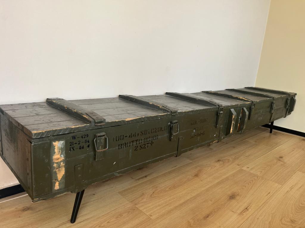 Legerkisten tv meubel, Ophalen, Zo goed als nieuw, 200 cm of meer, Minder dan 100 cm