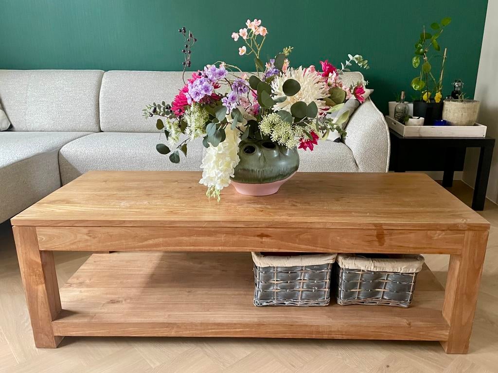 Salontafel / woonkamertafel massief hout veel opbergruimte, Ophalen, Gebruikt, 100 tot 150 cm, 50 tot 100 cm