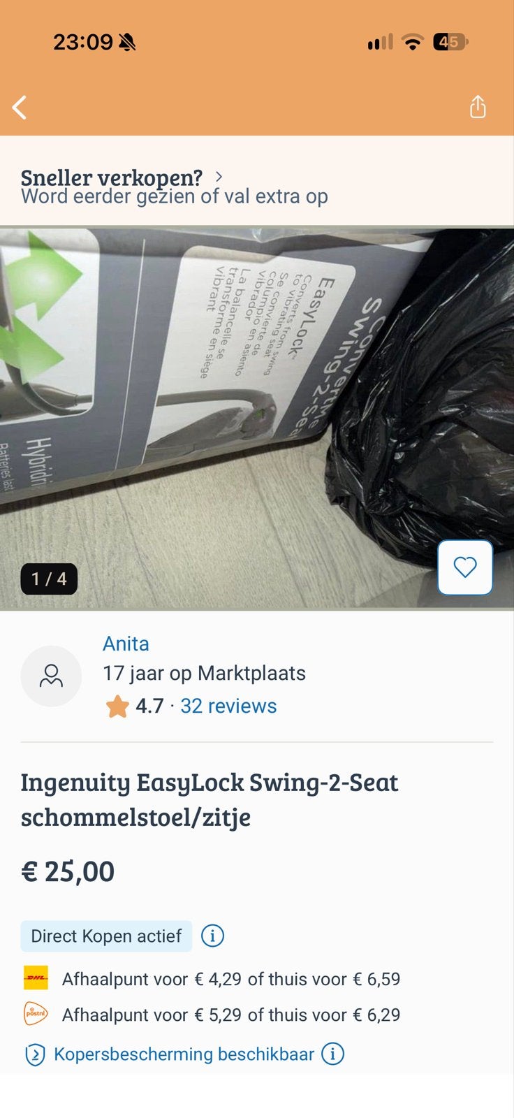 Ingenuity EasyLock Swing-2-Seat schommelstoel/zitje, Ophalen of Verzenden, Zo goed als nieuw, Schommelstoel, Overige merken