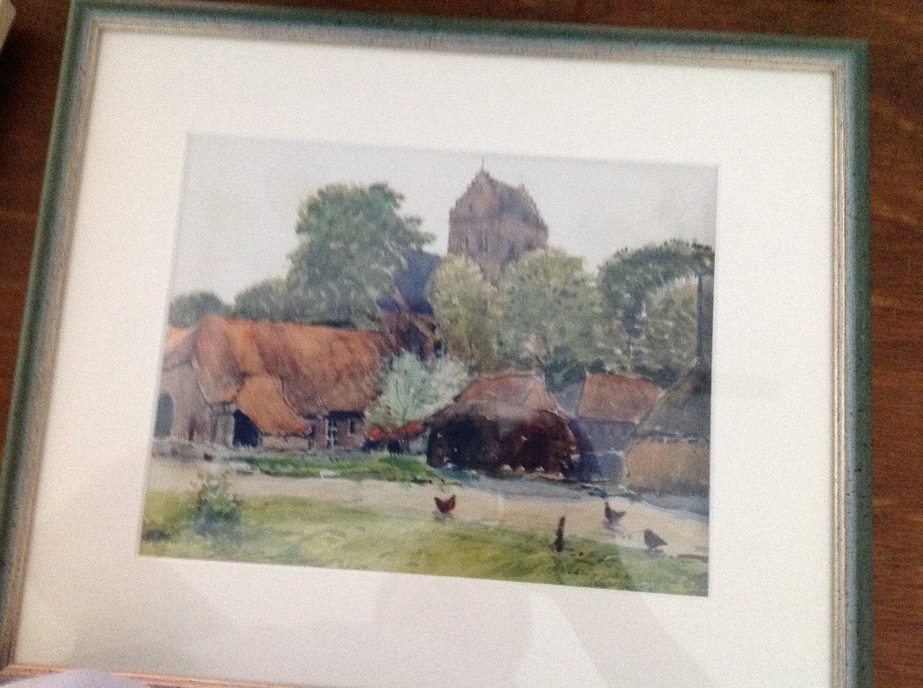 aquarel/Waterverf Geesteren (Gdl), "Achter de kerk", Antiek en Kunst, Kunst | Schilderijen | Klassiek, Gedateerd, Ophalen of Verzenden