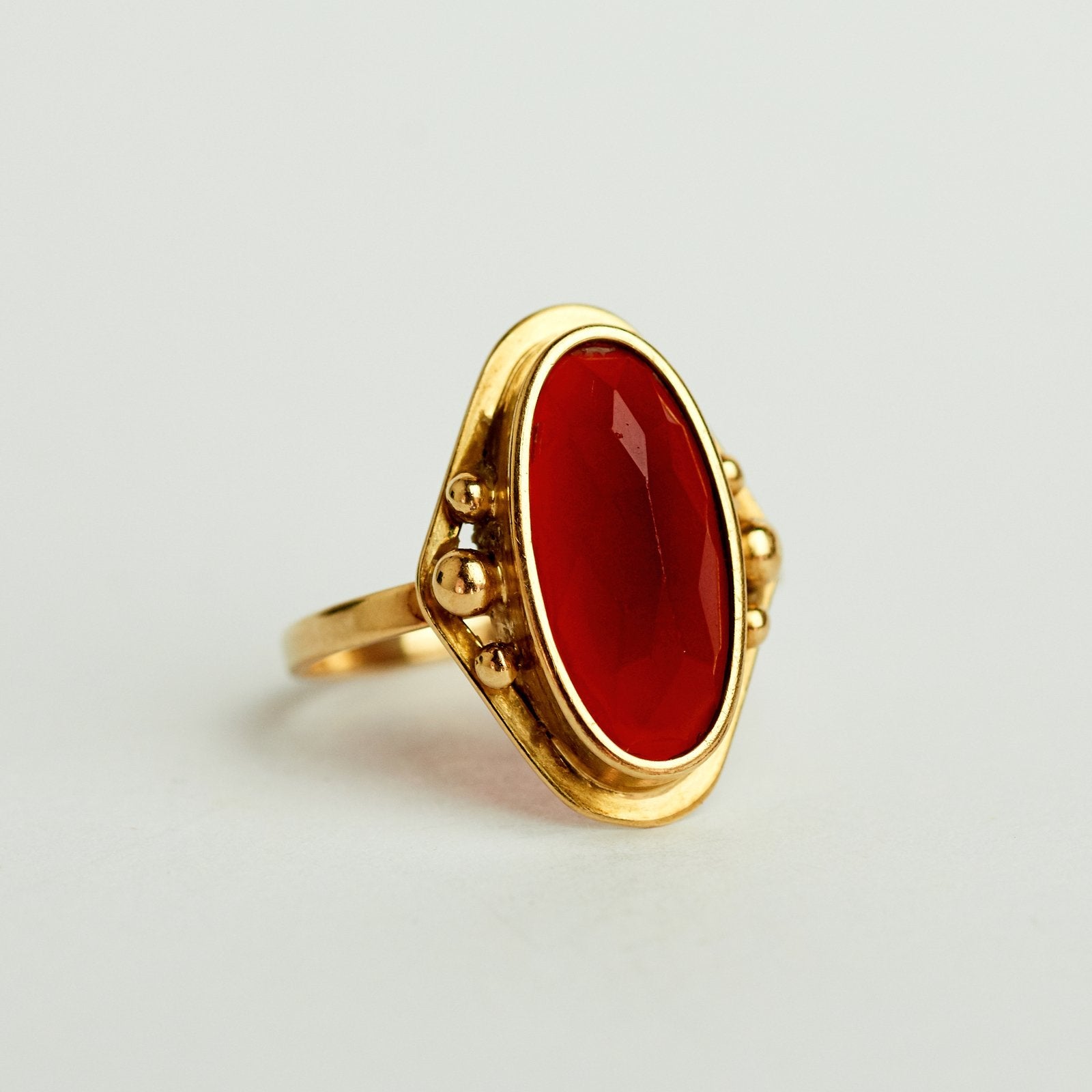 14k vintage gouden ring met carneool, Ophalen of Verzenden, Zo goed als nieuw, 17 tot 18, Dame