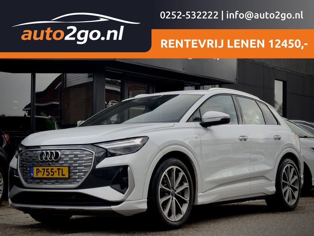 Audi Q4 e-tron 40 2X S-LINE 77 kWh LEDER 20 INCHE-LMV CAMERA, Automaat, Achterwielaandrijving, Gebruikt, Leder en Stof