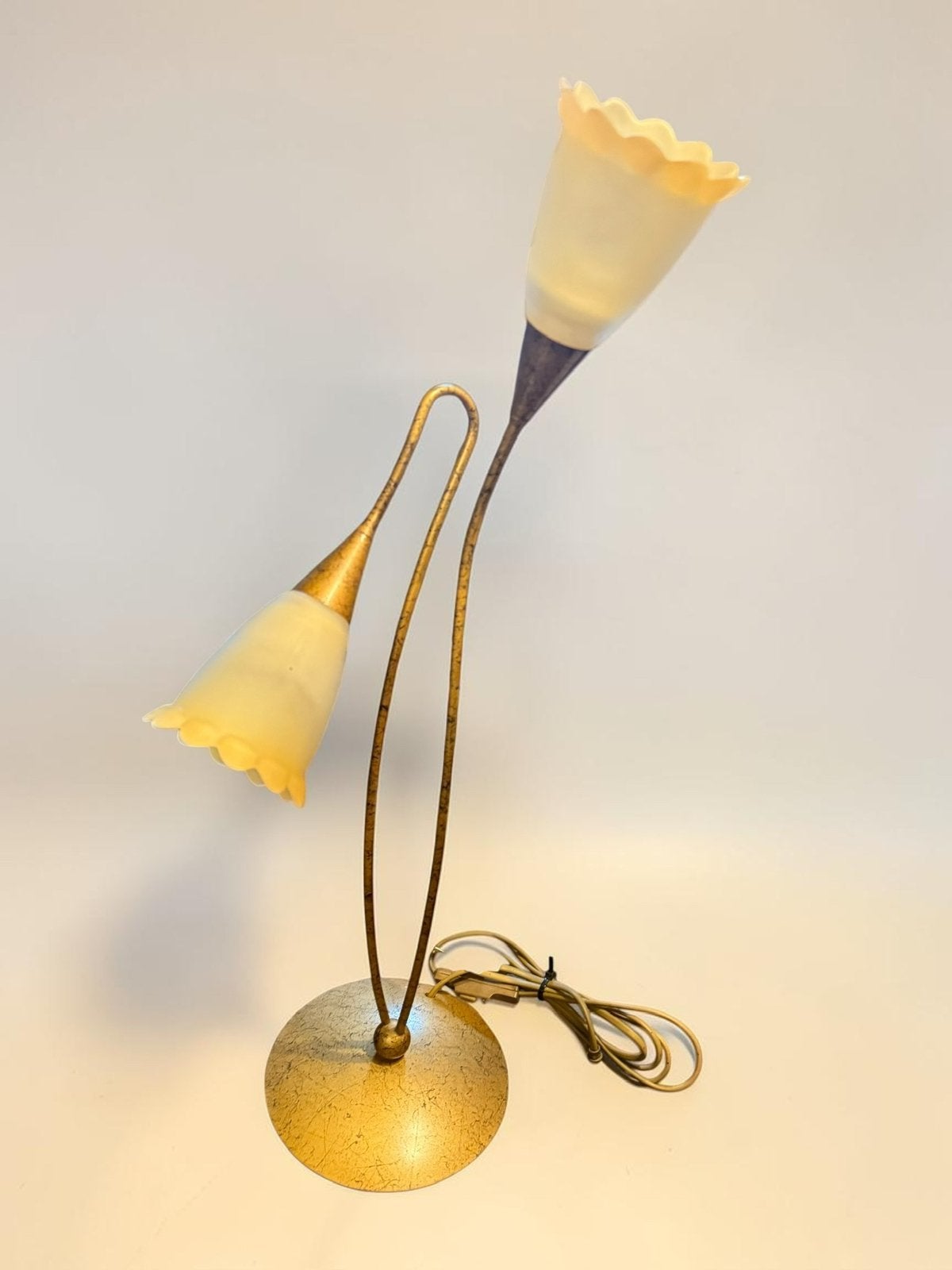 Mooie vintage tafellamp, Art deco, Goud, Ophalen of Verzenden, Glas