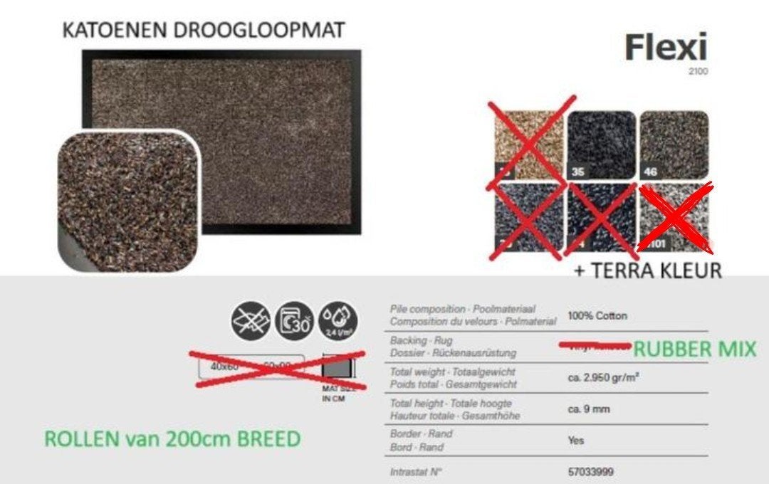 Droogloopmat op maat - Katoen met rubber mix backing wasbaar, Binnen, Rubber, Nieuw, Ophalen of Verzenden