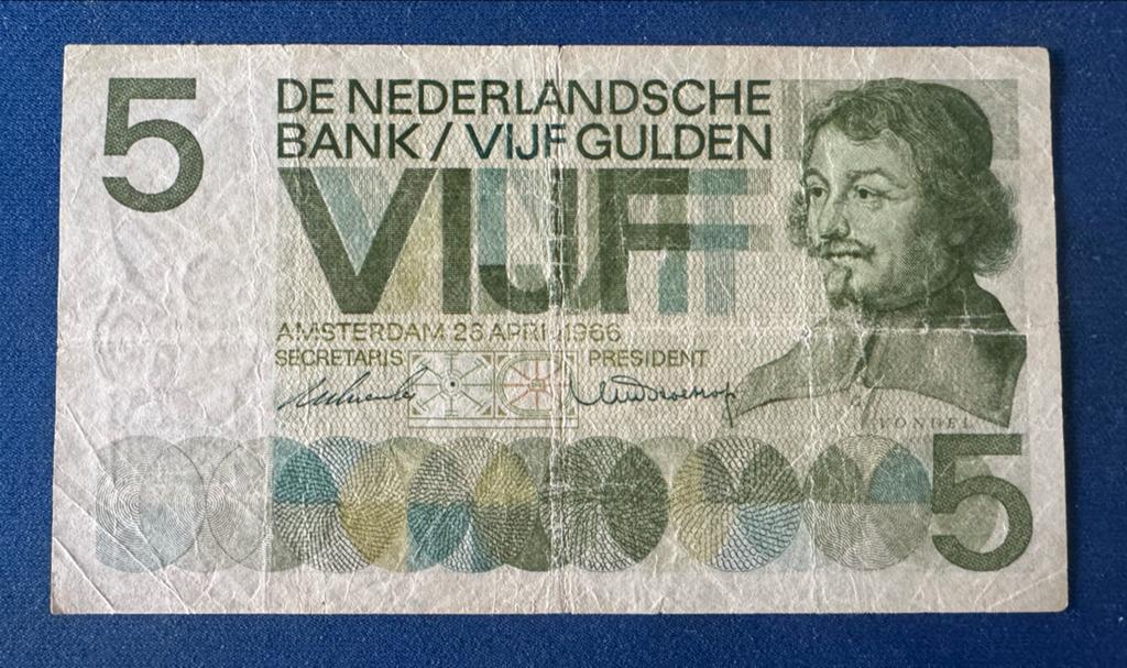 5 Gulden biljet 1966 - Vondel, Postzegels en Munten, Bankbiljetten | Nederland, Ophalen of Verzenden, 5 gulden, Los biljet