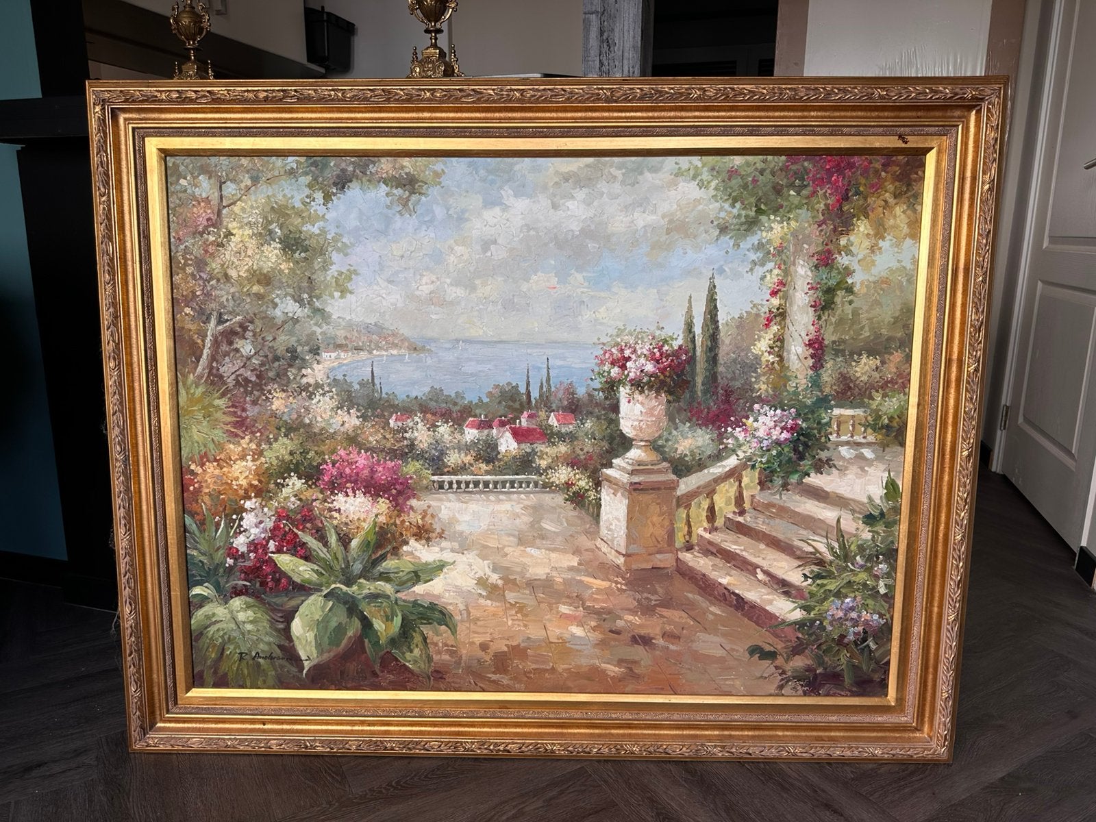 Groot origineel schilderij Rowenna Anderson Mediterrane tuin, Ophalen