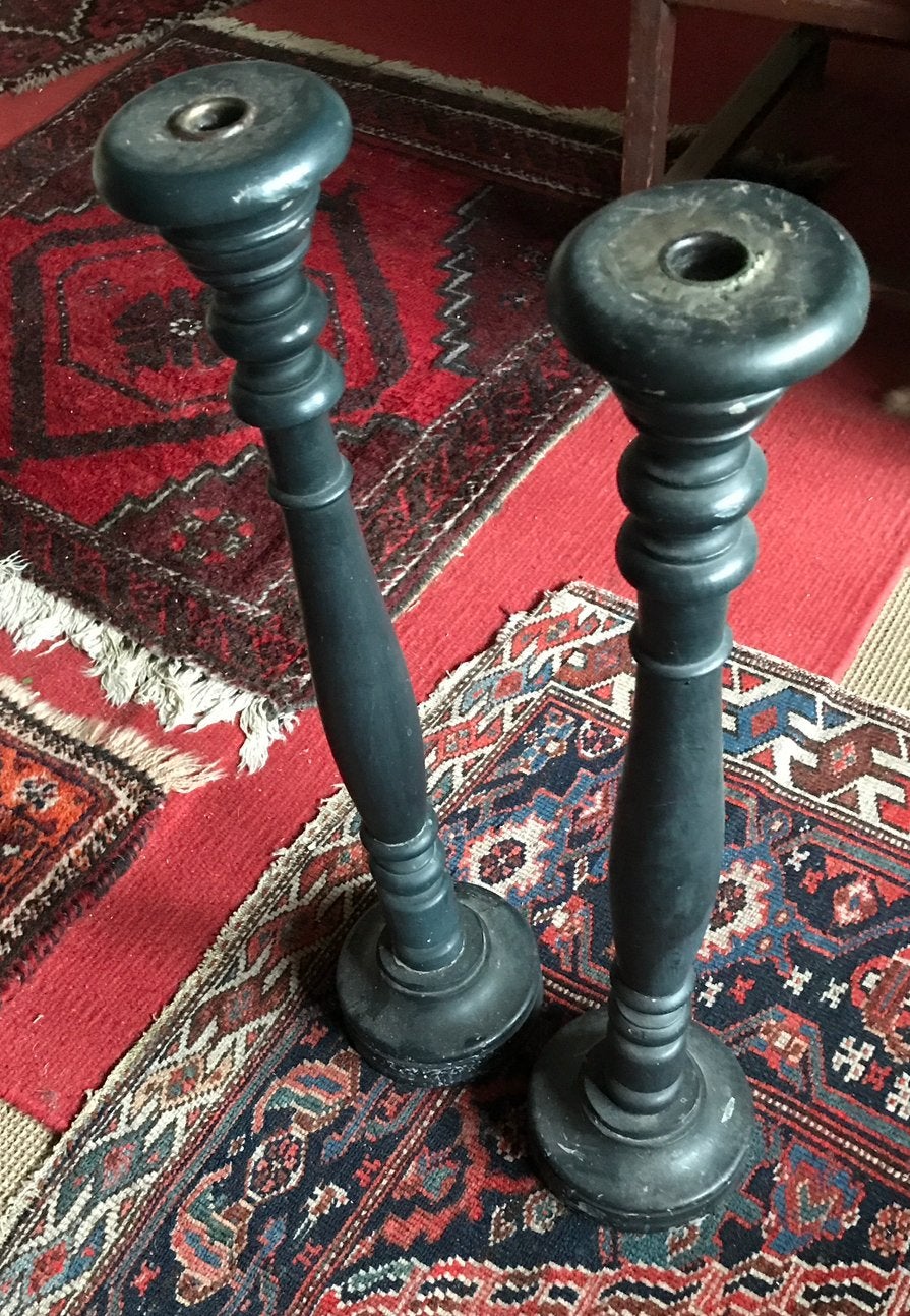 2 Antieke Houten Kandelaars, Antiek en Kunst, Ophalen of Verzenden