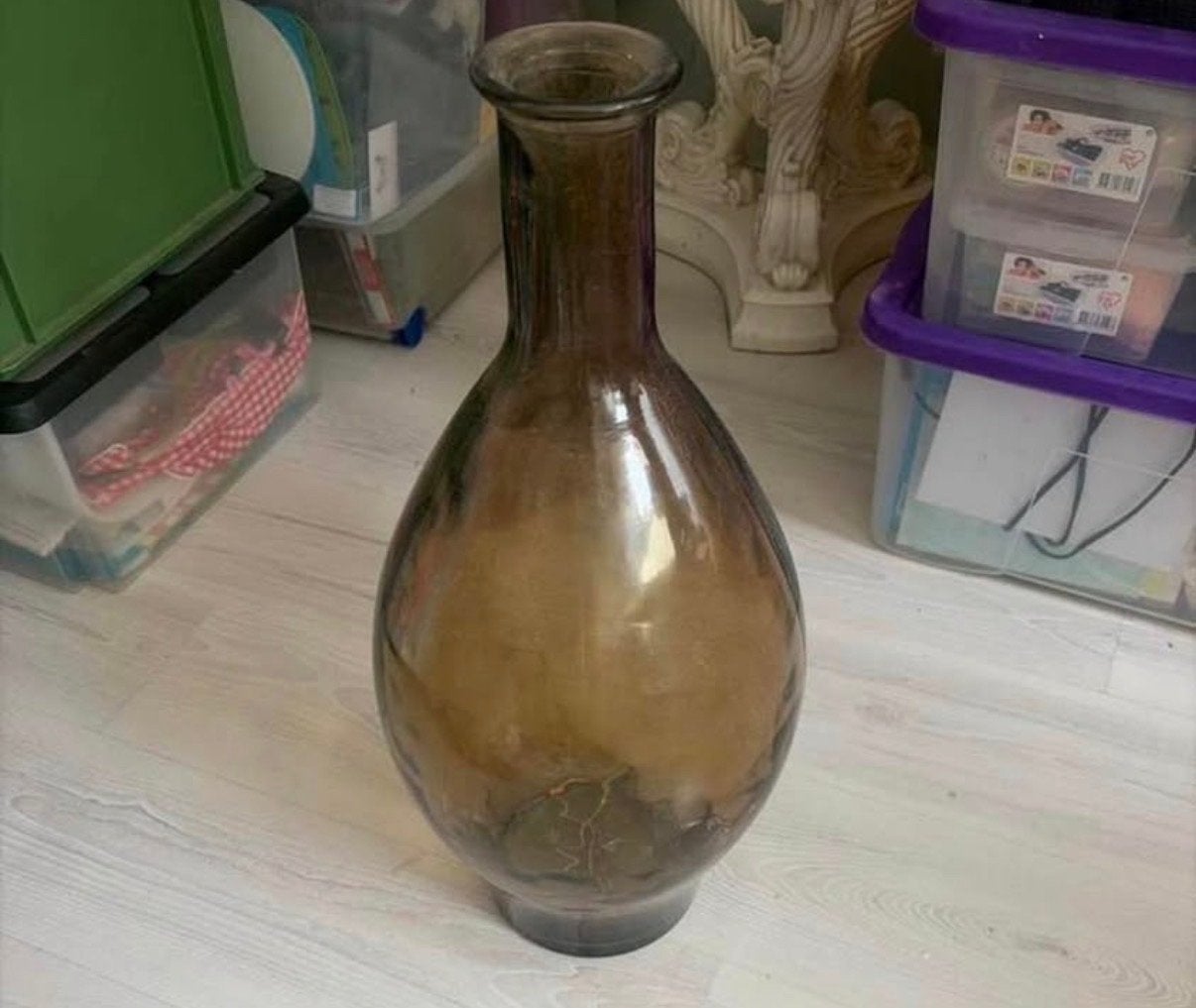 Hoge zware vaas, Ophalen, Gebruikt, Bruin, Glas