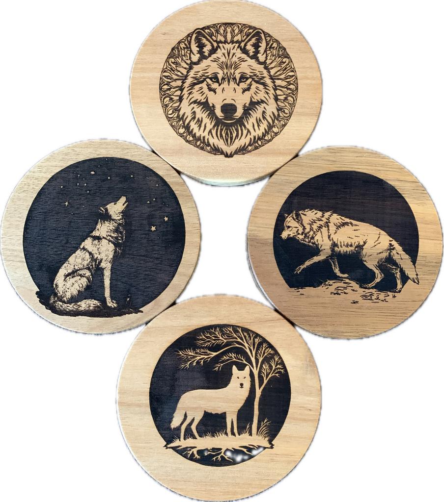 Magnificent Wolves…4 zelf gelaserde onderzetters!!!, Ophalen of Verzenden, Nieuw, Glas of Kopje