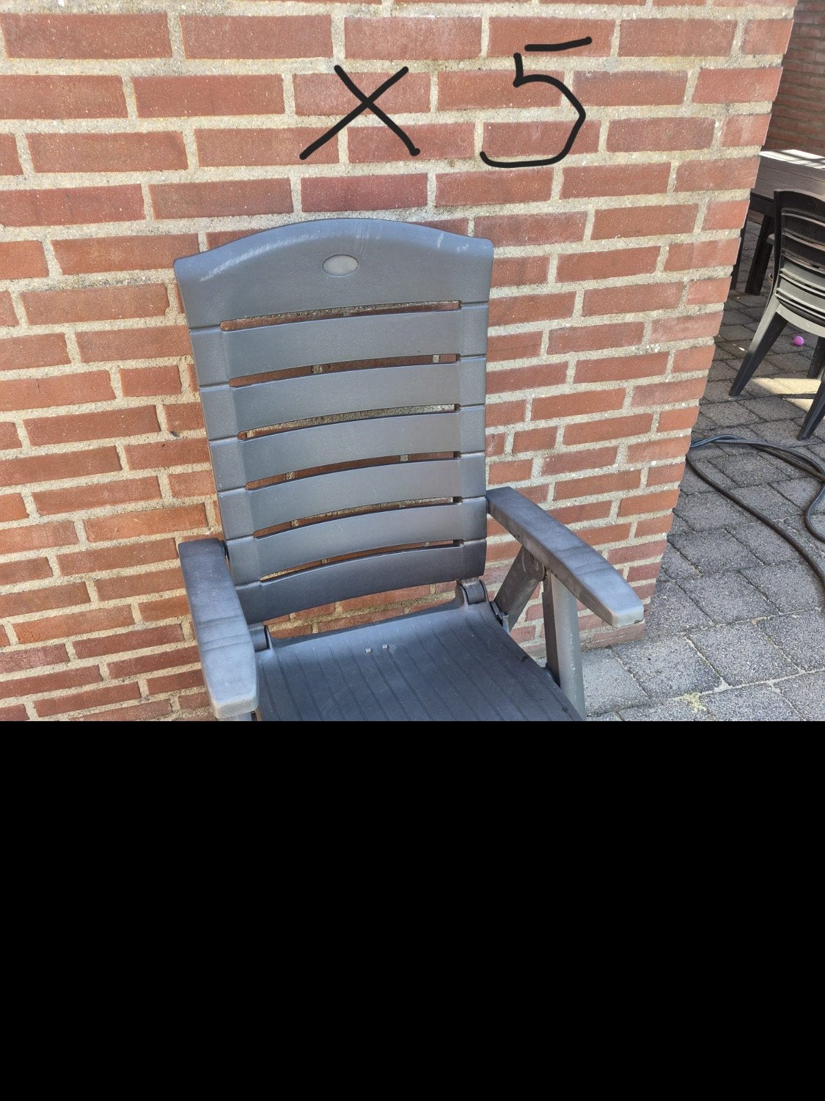 5 tuinstoelen, grijs, gebruikt, Tuin en Terras, Ophalen, Gebruikt, Kunststof