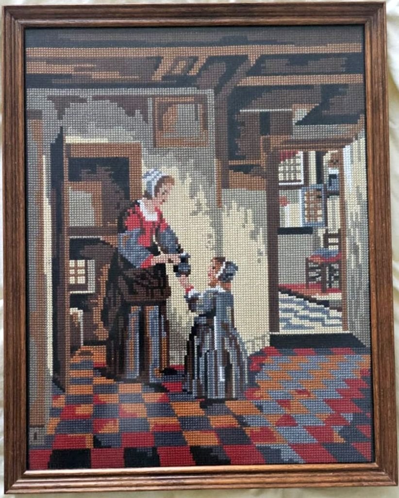 Geborduurd schilderij "Vrouw met kind", Ophalen, Overige stijlen, Portret of Personen, Overige technieken