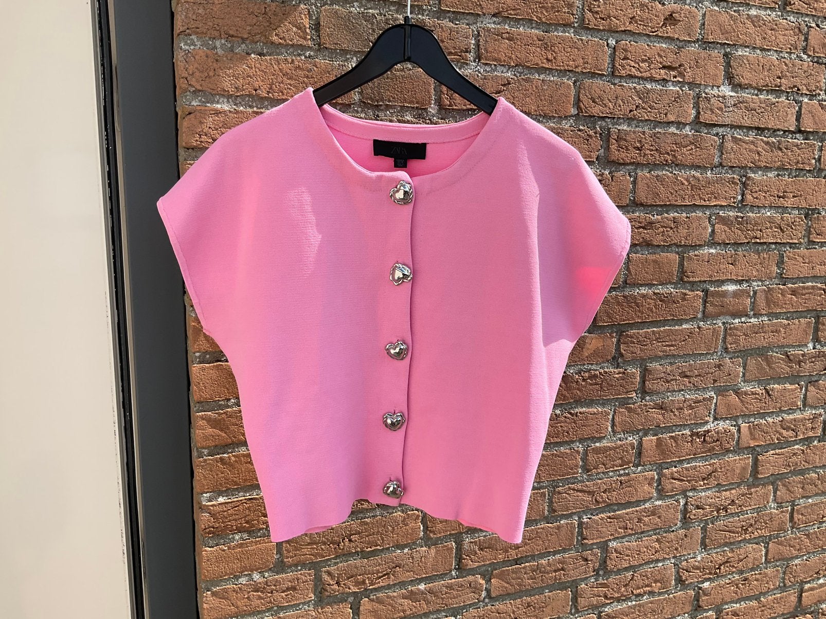 Zara roze taille top met zilveren hart knopen - Maat S, Ophalen of Verzenden, Zo goed als nieuw, Korte mouw, Roze