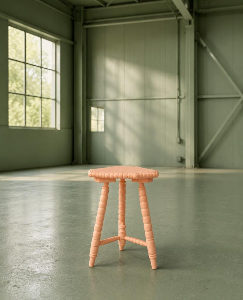 Unieke handgeschilderde kruk - Perzikroze, Huis en Inrichting, Stoelen, Overige kleuren, Ophalen of Verzenden, Zo goed als nieuw