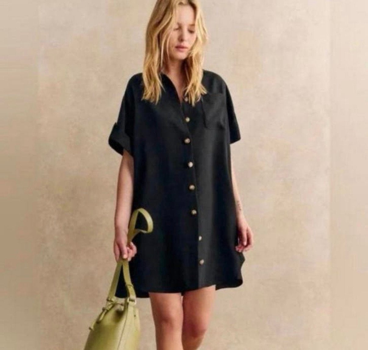 Sezane Ana Zwarte Doorknoop Jurk, Maat 38/40 (M), Zwart, Nieuw, Ophalen of Verzenden