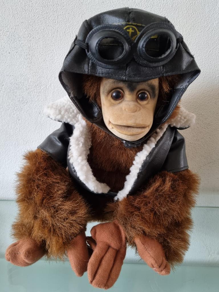 VNT,Jrn'90, PILOTEN CHIMPANSEE,40cm,LederOutfit,Label,Inwst!, Ophalen of Verzenden, Zo goed als nieuw