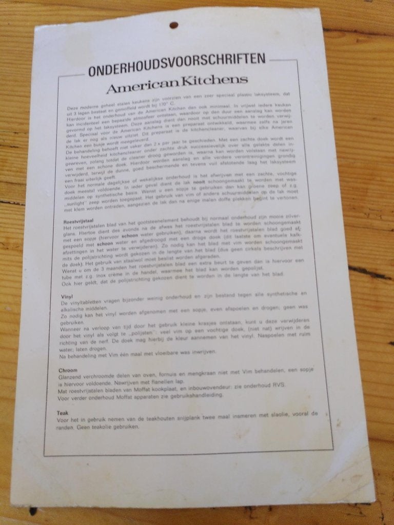 American Kitchens - onderhoudsvoorschriften, Ophalen of Verzenden, Gebruikt, Overige typen