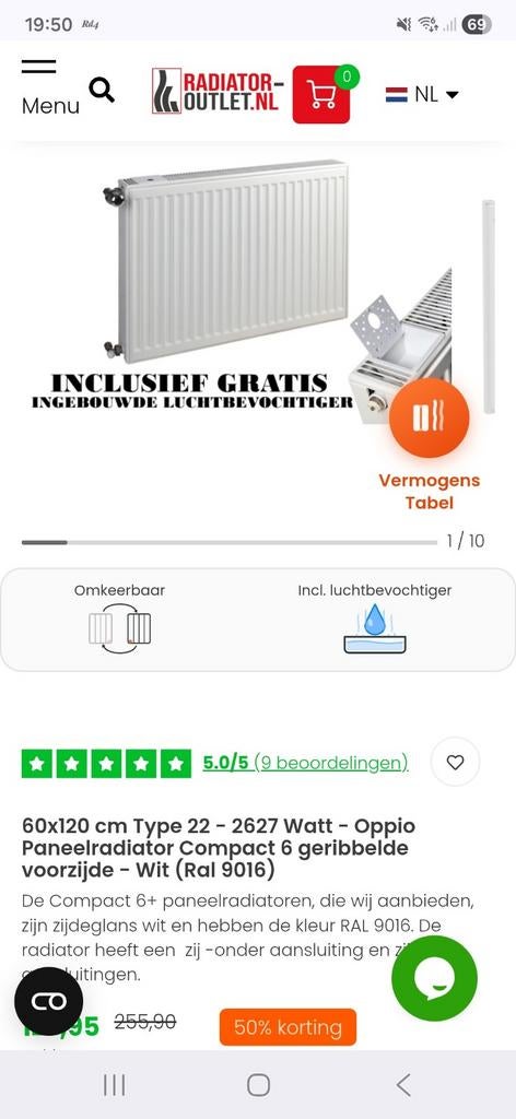 Nieuwe Oppio Paneelradiator Compact 60x120cm Type 22, Doe-het-zelf en Verbouw, Verwarming en Radiatoren, Ophalen, 30 tot 80 cm