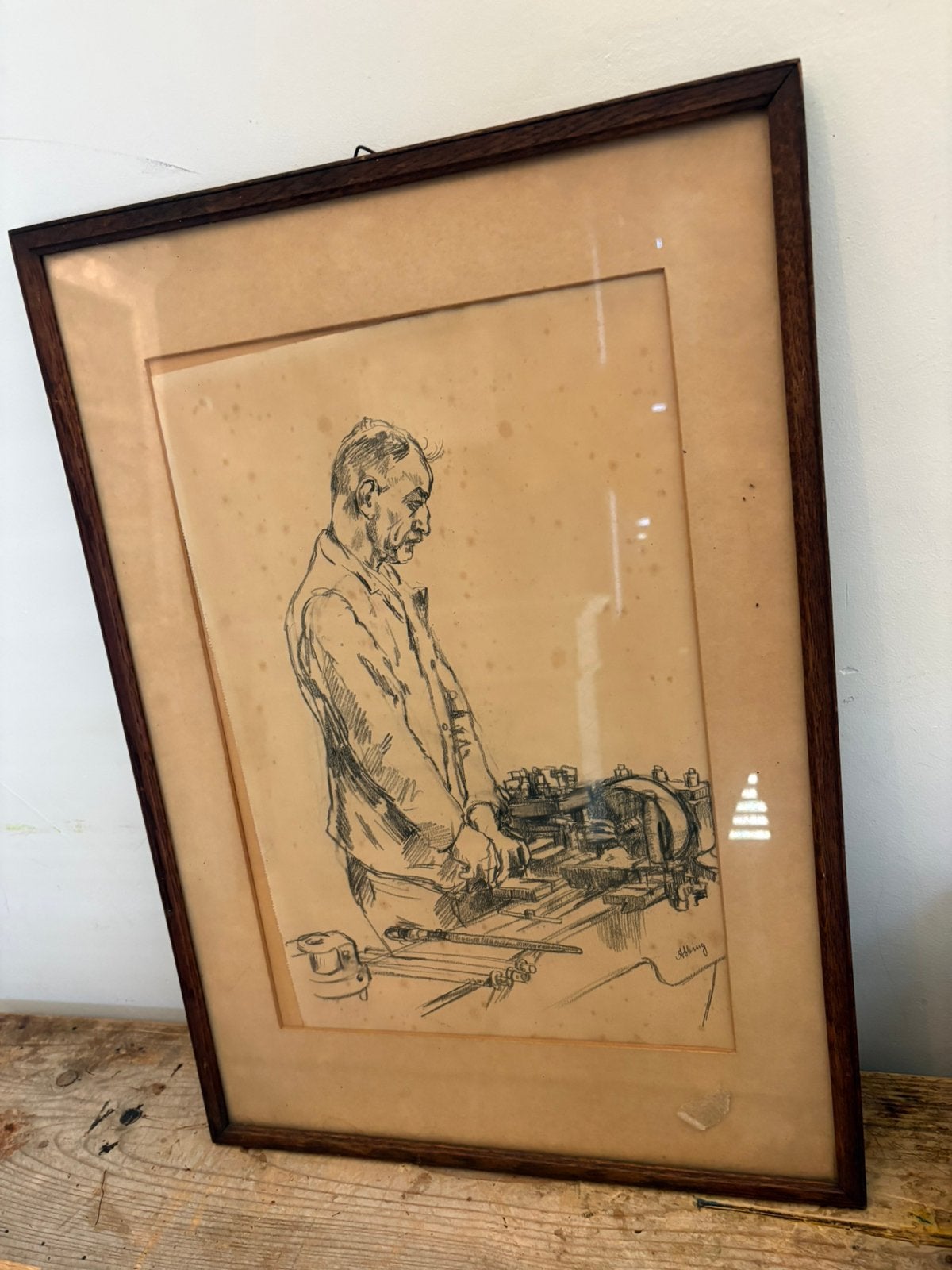 Oude Litho/tekening (met lijst 38x53 cm) 26x38 cm., Ophalen of Verzenden