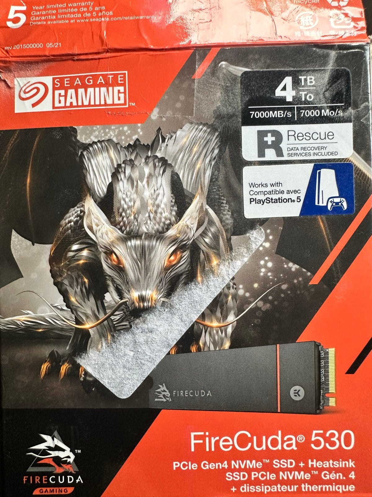 Seagate FireCuda 530 4TB NVMe SSD Heatsink (PS5 compatible), Computers en Software, Harde schijven, Intern, Console, Ophalen of Verzenden