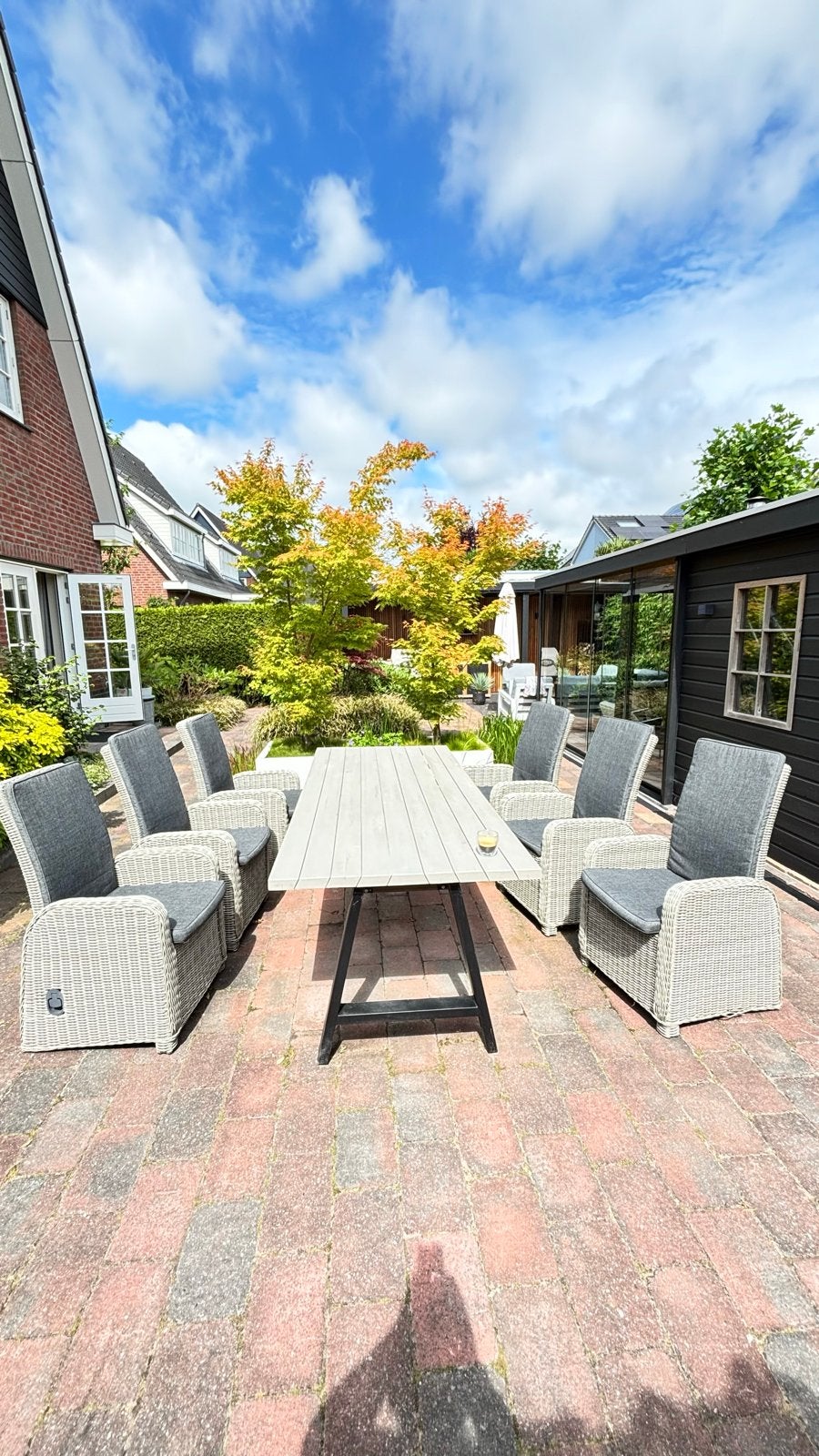 6 luxe grijze tuinstoelkussens met hoge rug, Tuin en Terras, Tuinmeubel-accessoires, Ophalen of Verzenden, Gebruikt