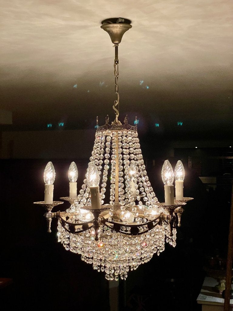 Vintage kroonluchter, Huis en Inrichting, Ophalen, Gebruikt, Glas, E14 (klein)