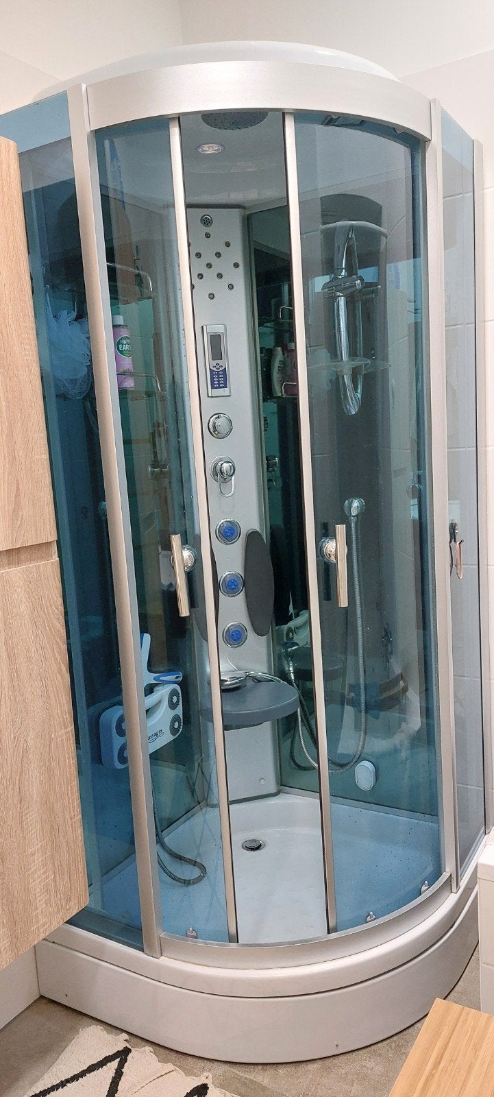 Douchecabine 90x90 met hydromassage en zitje, Doe-het-zelf en Verbouw, Ophalen, Gebruikt, Glas, Douche