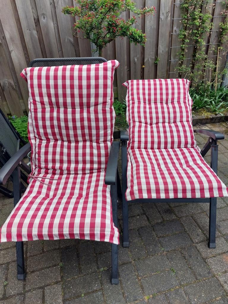 Tuinstoel kussens Cinderella bordeaux rood ruit, Ophalen of Verzenden, Gebruikt