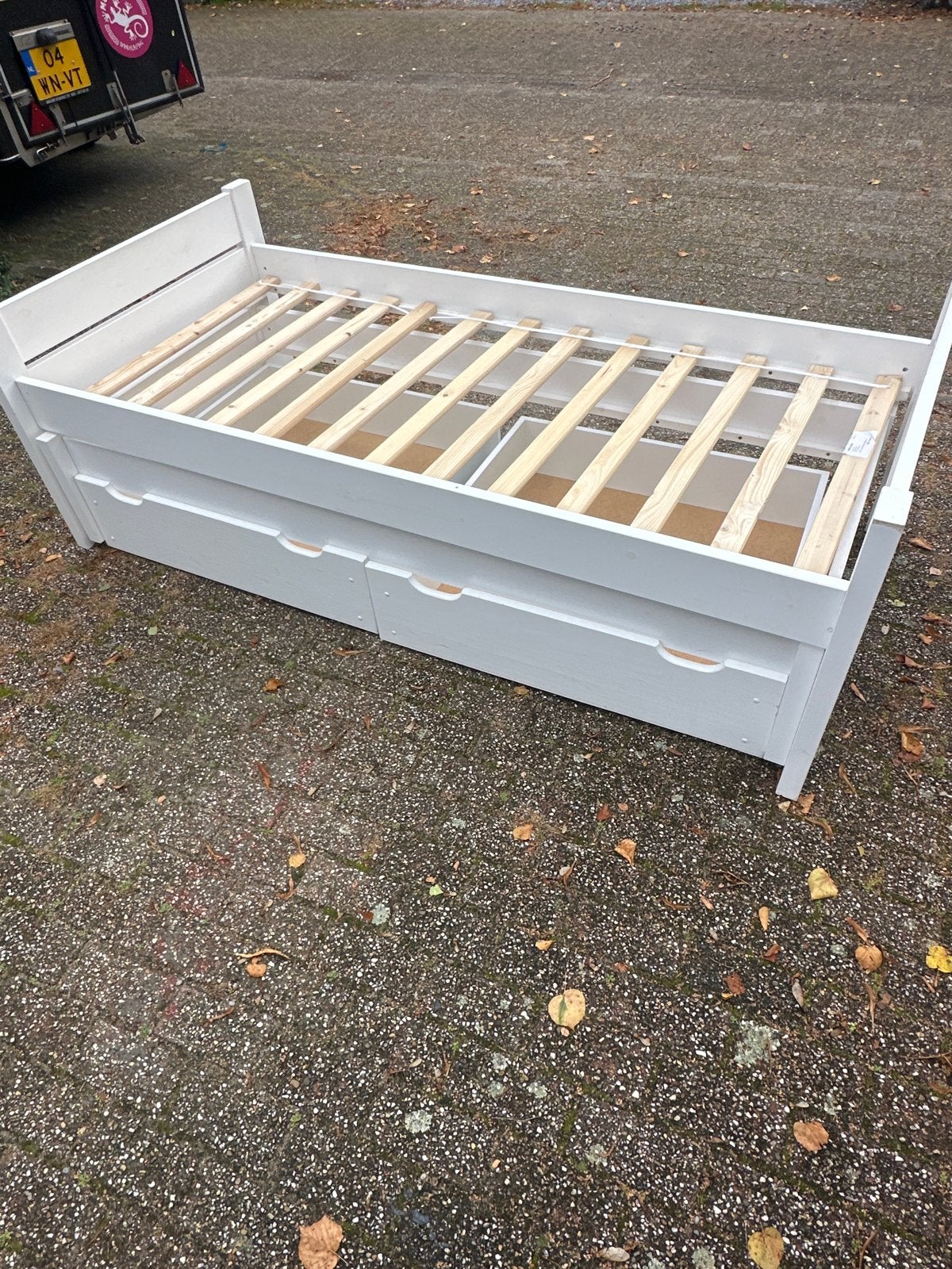 Uitschuifbaar bed met lades - Wit houten bed, Ophalen, Verstelbaar, 90 cm, Wit