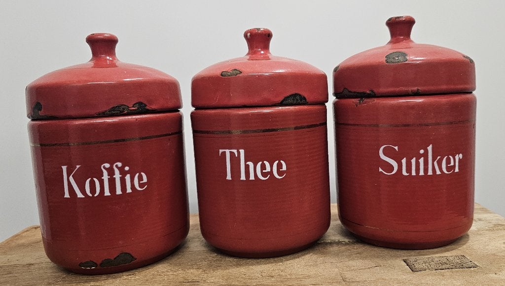 LEUKE OUDE BROCANTE EMAILLE VOORRAADBUSSEN, Ophalen of Verzenden
