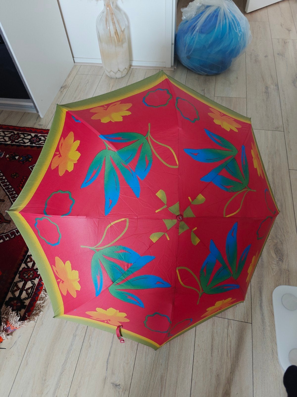 Knirps paraplu rood met bloemen en bladeren, Ophalen of Verzenden, Gebruikt, Rood
