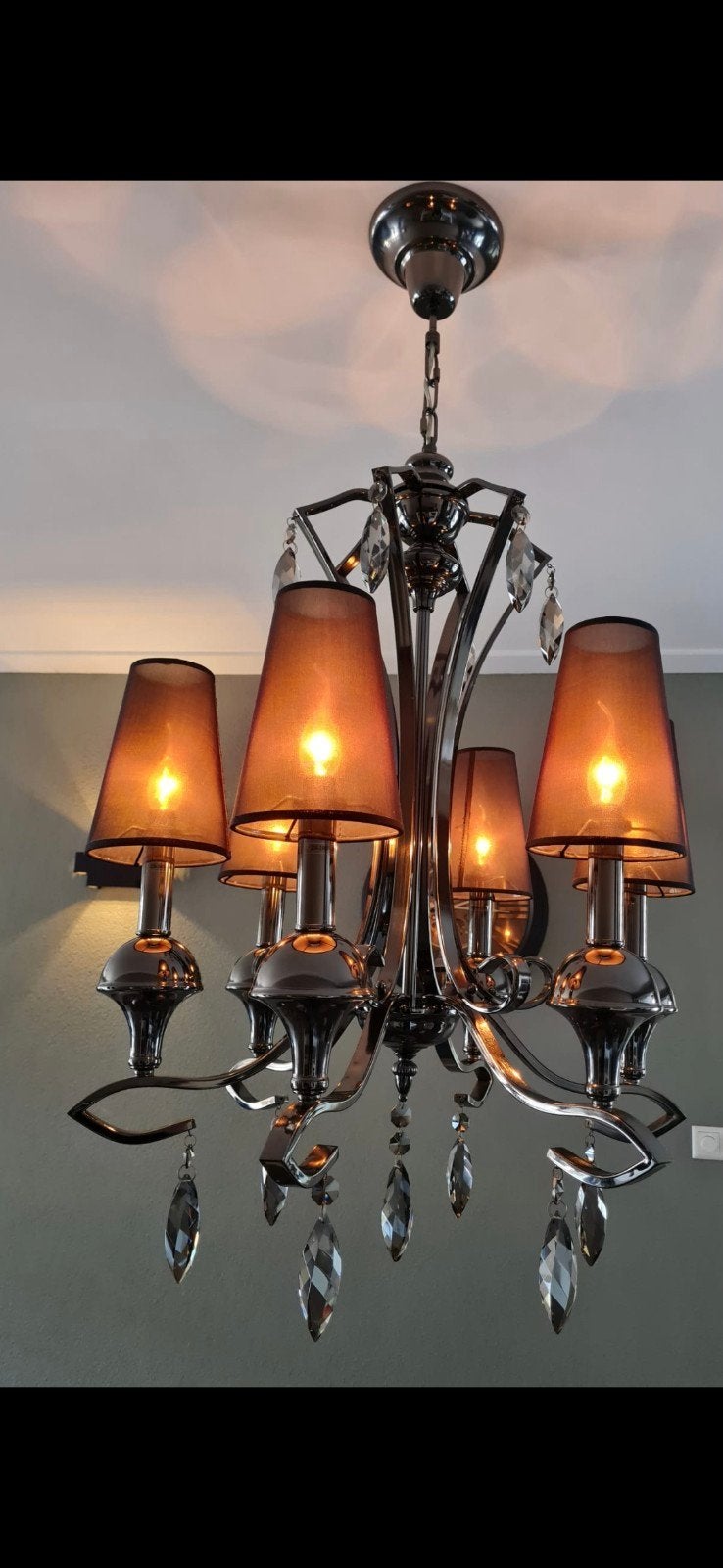 Kroonluchter puccini 6-lichts rond- 62cm breed , 95cm hoog, Ophalen of Verzenden, Zo goed als nieuw, Glas, Modern, Luxe, Klassiek
