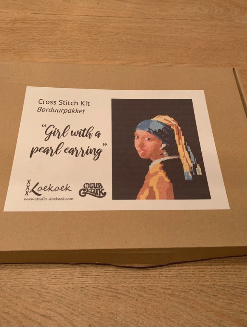 Borduurpakket: Meisje met de Parel (Cross Stitch Kit), Hobby en Vrije tijd, Ophalen of Verzenden, Nieuw, Handborduren, Borduurpakket