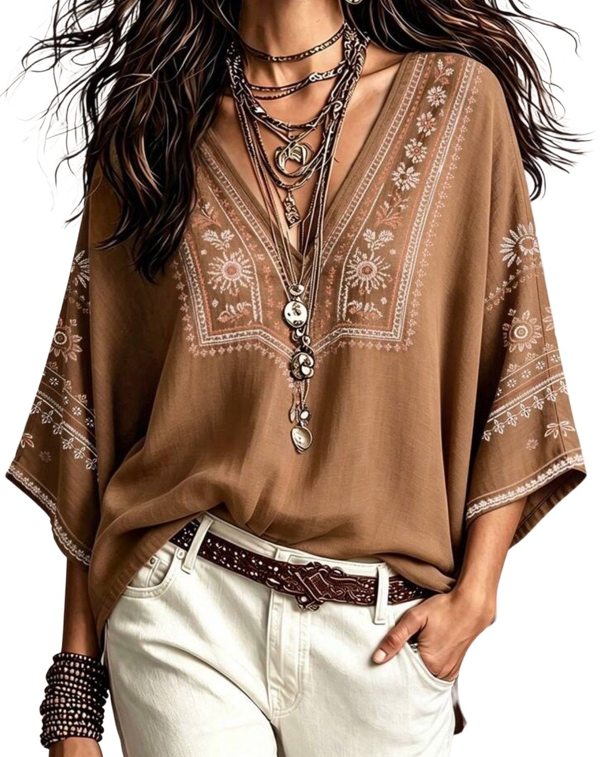 Boho Blouse - Lichtbruin (36-44), Verzenden, Nieuw, Maat 42/44 (L), Bruin