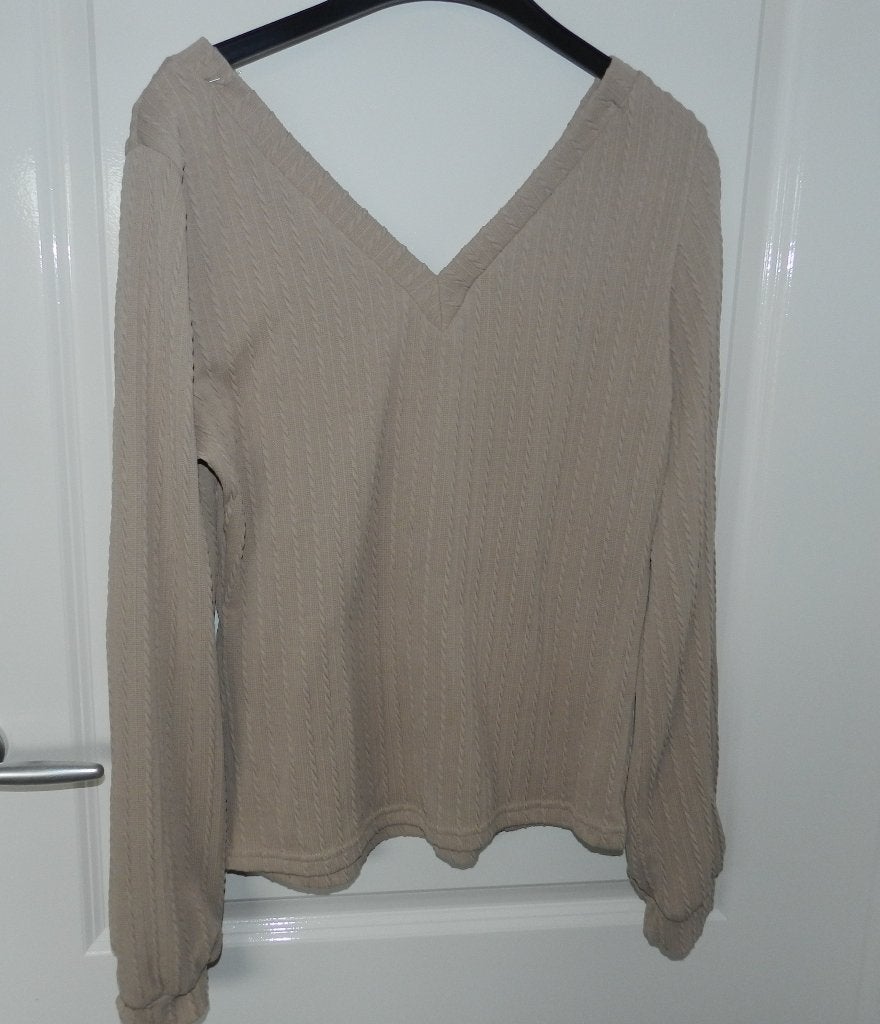 Nieuwe beige tibtrui met V-hals, maat L., Kleding | Dames, Verzenden, Nieuw, Maat 42/44 (L), Beige