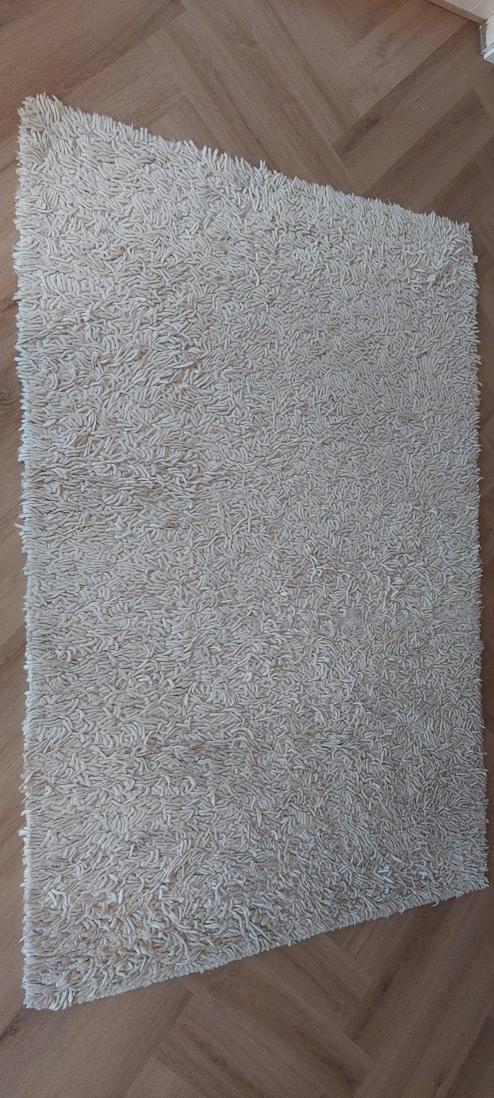 Ivoor-wit/crème kleurig modern langharig vloerkleed, Ophalen, 150 tot 200 cm, 200 cm of meer, Zo goed als nieuw